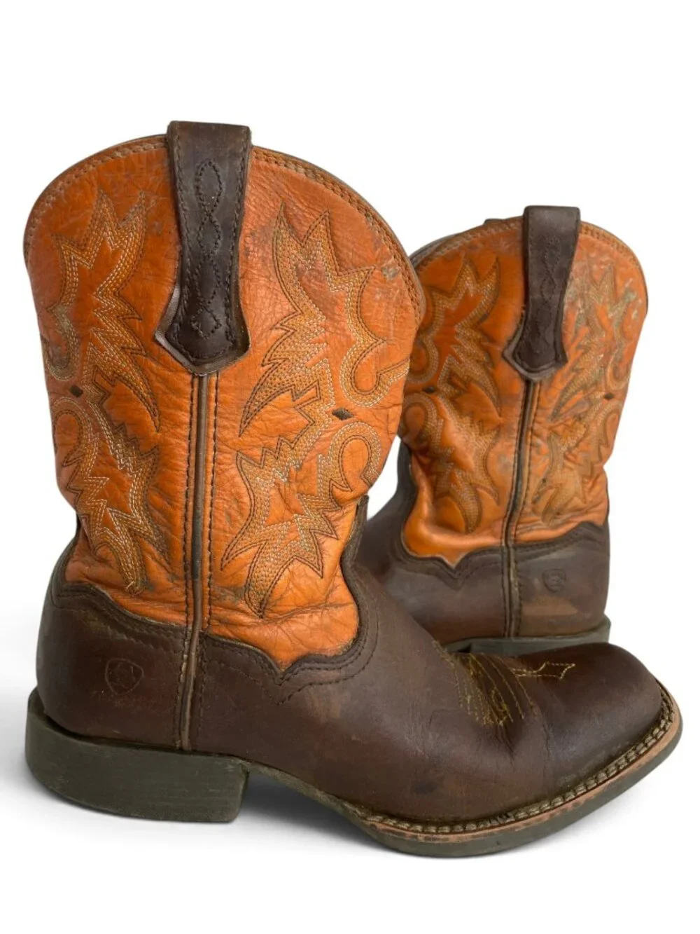 Ariat Tombstone Orange Western Cowboy Square Toe Boots Boys Kids Youth Size 3